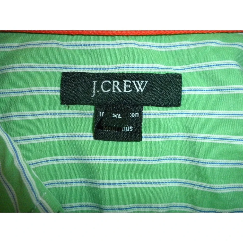 J Crew Shirt Mens XL Green Striped Button Up Long Sleeve Preppy‎ Ivy Vintage